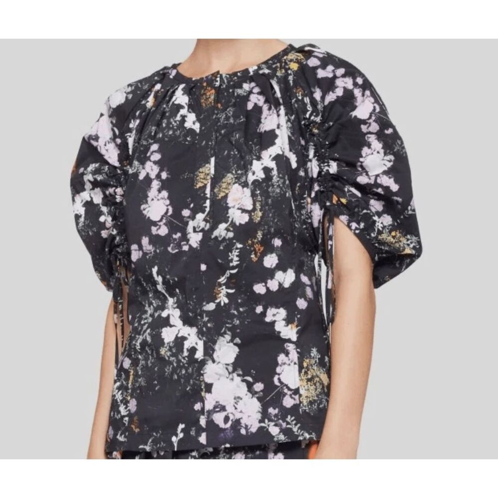 3.1 Phillip Lim Puffed Sleeve Floral Blouse Pintuck Detail Black Oversized Small